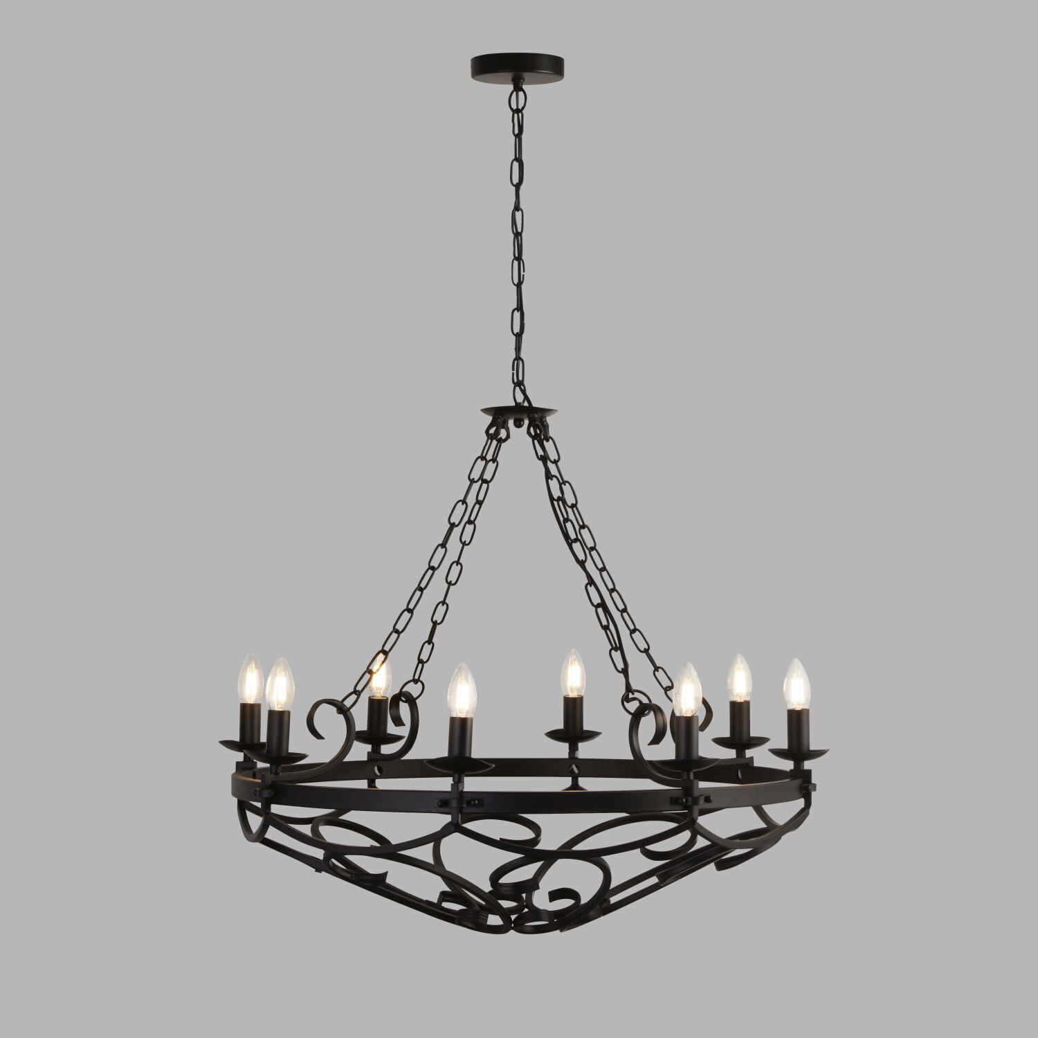 Lustre Rustique Fer Forgé Ø 80 cm Noir 8x E14