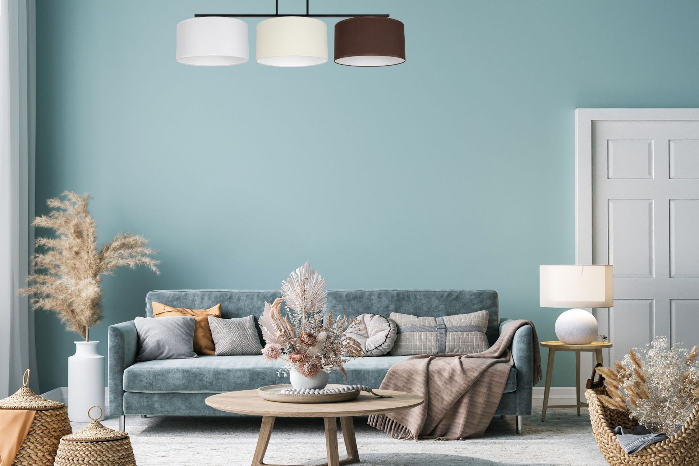 Plafonnier long Tissu Blanc Ecru Marron E27 100 cm Dekoration für Zuhause, Lampe, Couch, Mobiliar