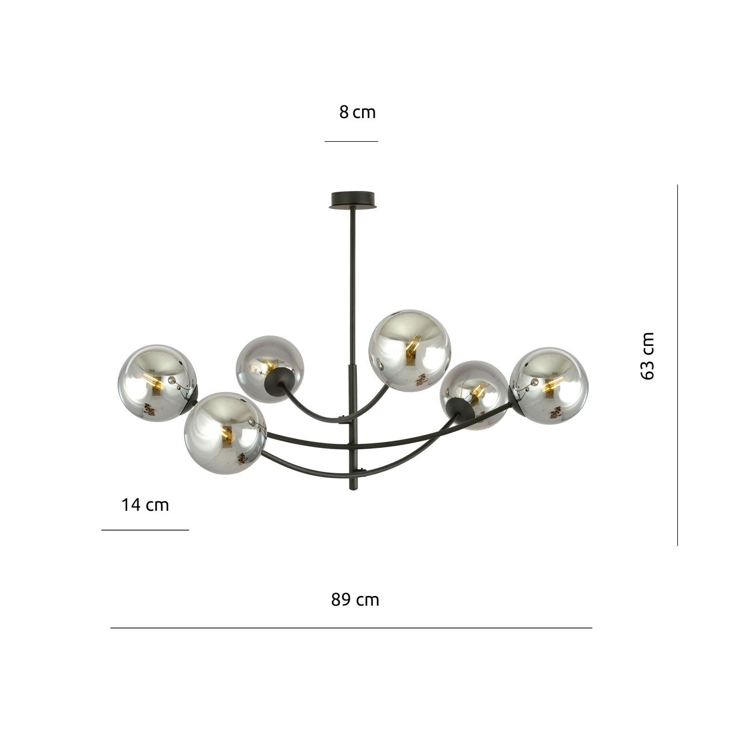 Plafonnier métal verre orientable L : 89 cm 6x E14