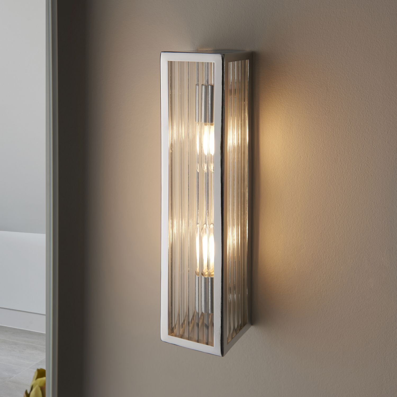 Applique salle de bain verre métal H : 31,5 cm IP44 chrome blanc 2x G9