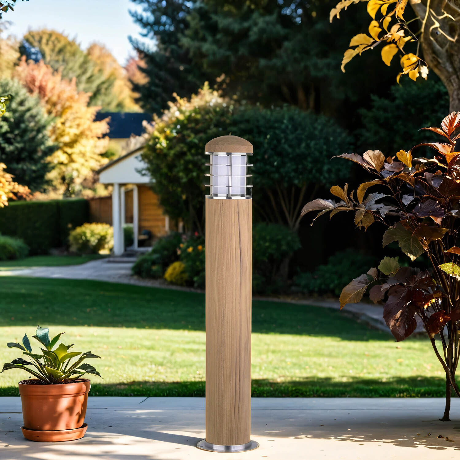 Pollerleuchte außen Edelstahl Holz 67cm Nordic IP55 Pflanze, Baum, Topfpflanze, Drinnen, Innenarchitektur