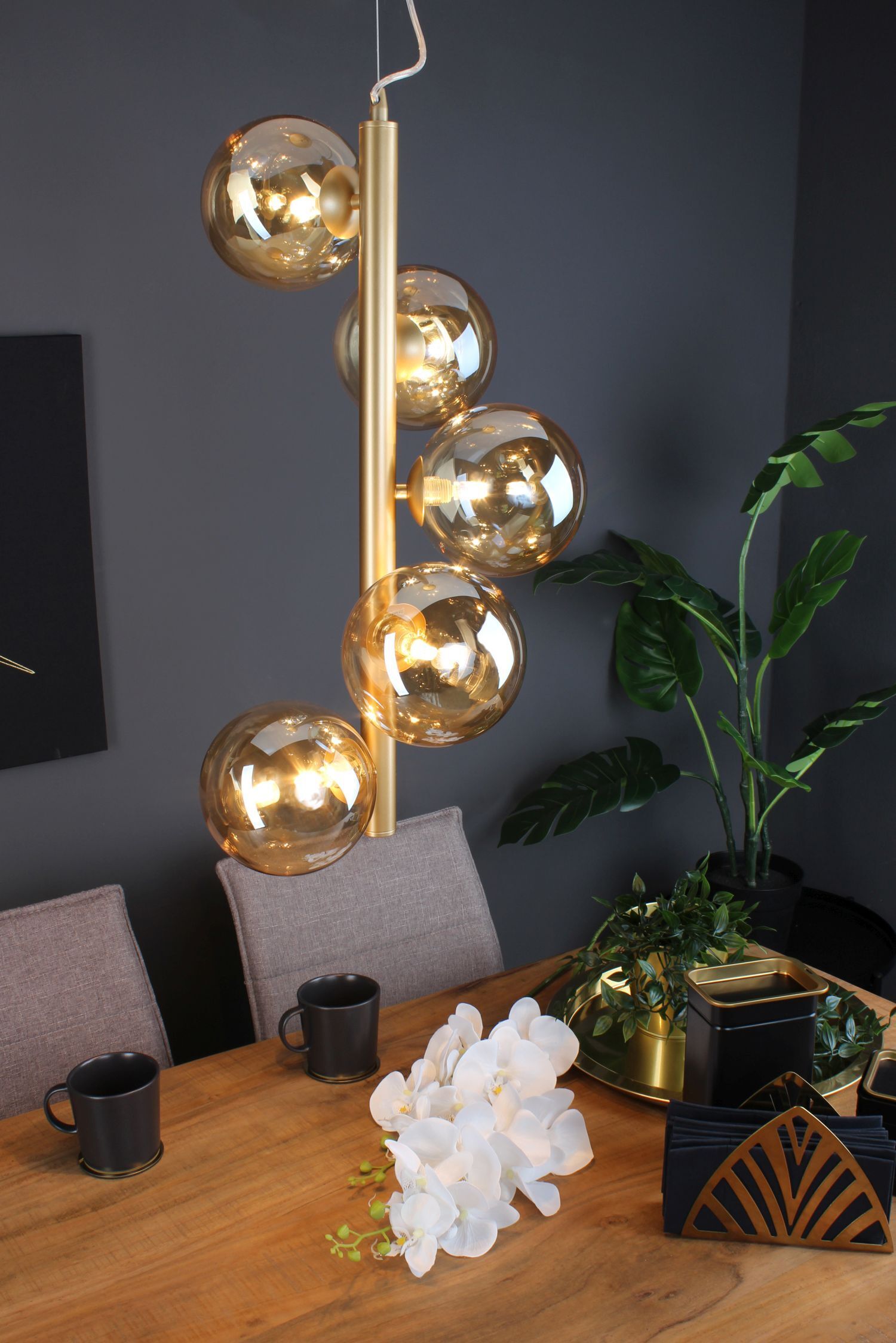Lampe à suspendre métal verre en laiton champagne 5 flammes
