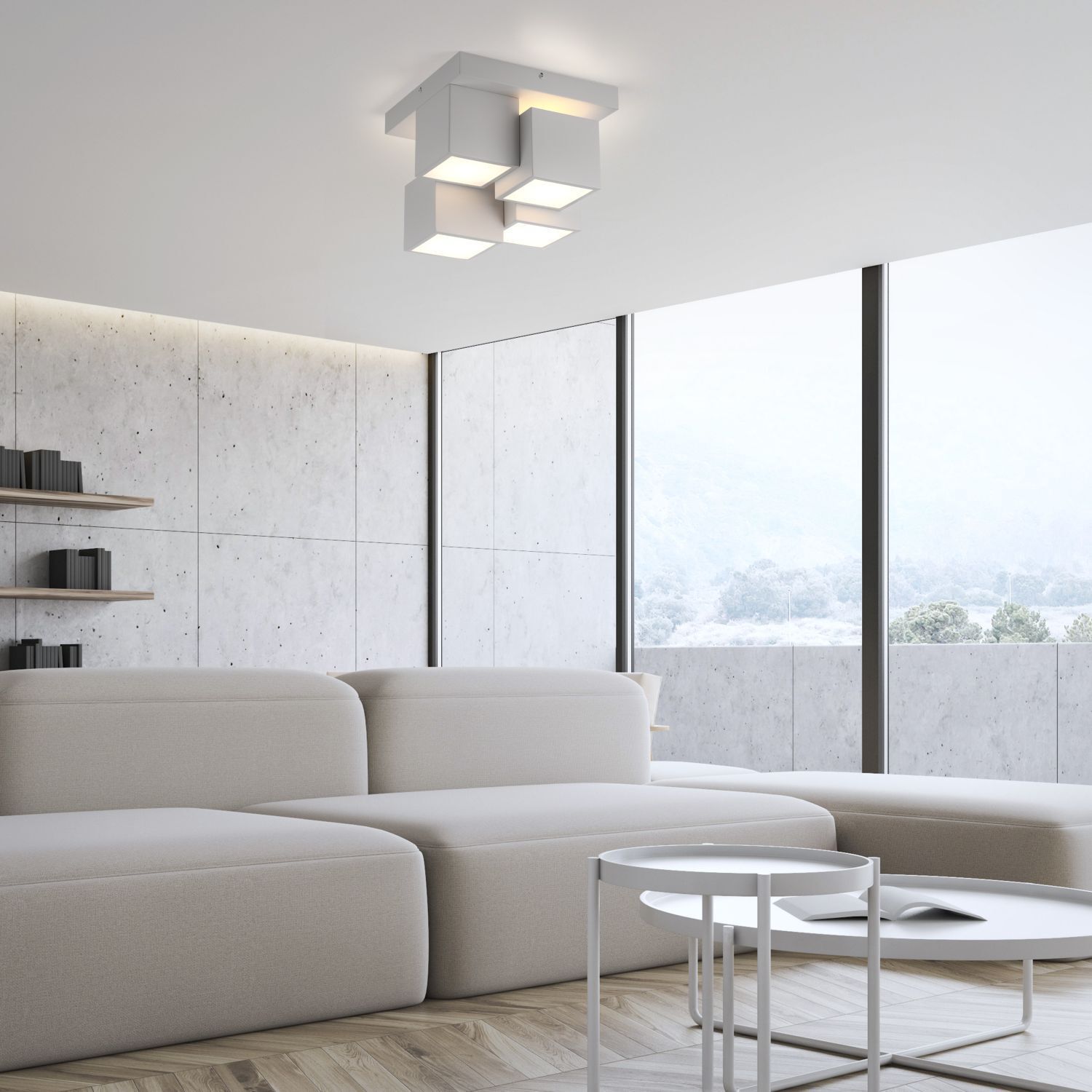 Plafonnier LED Métal Cube L:30 cm 2400 lm 3000 K Wohnzimmer, Couch, Innenarchitektur, Inneneinrichtung, Kaffeetisch