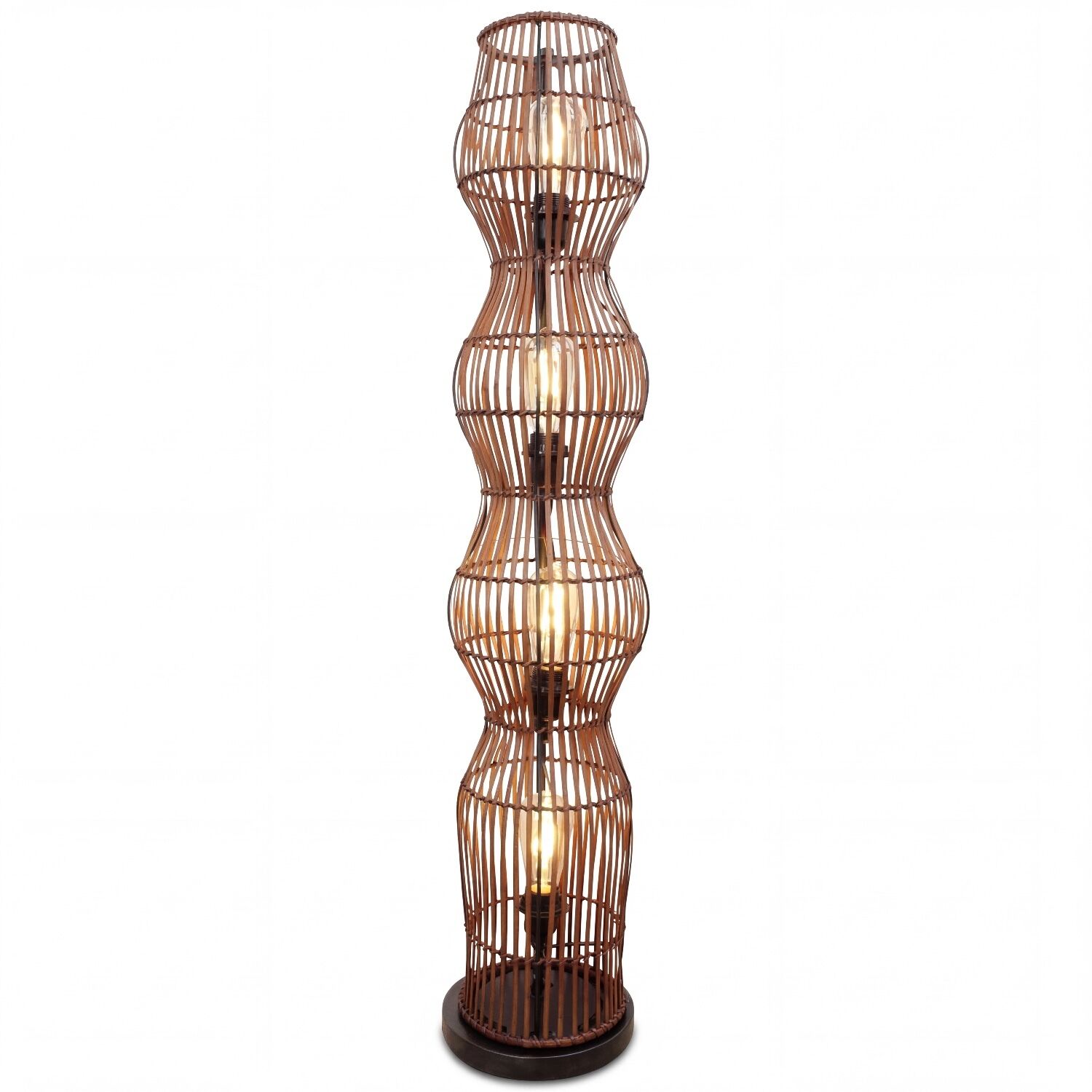 Kleine Stehlampe Bambus Braun 111 cm E27 Skandinavisch Stehlampe, Rattan, Korblampe, vier Lichtquellen, Holzfarben