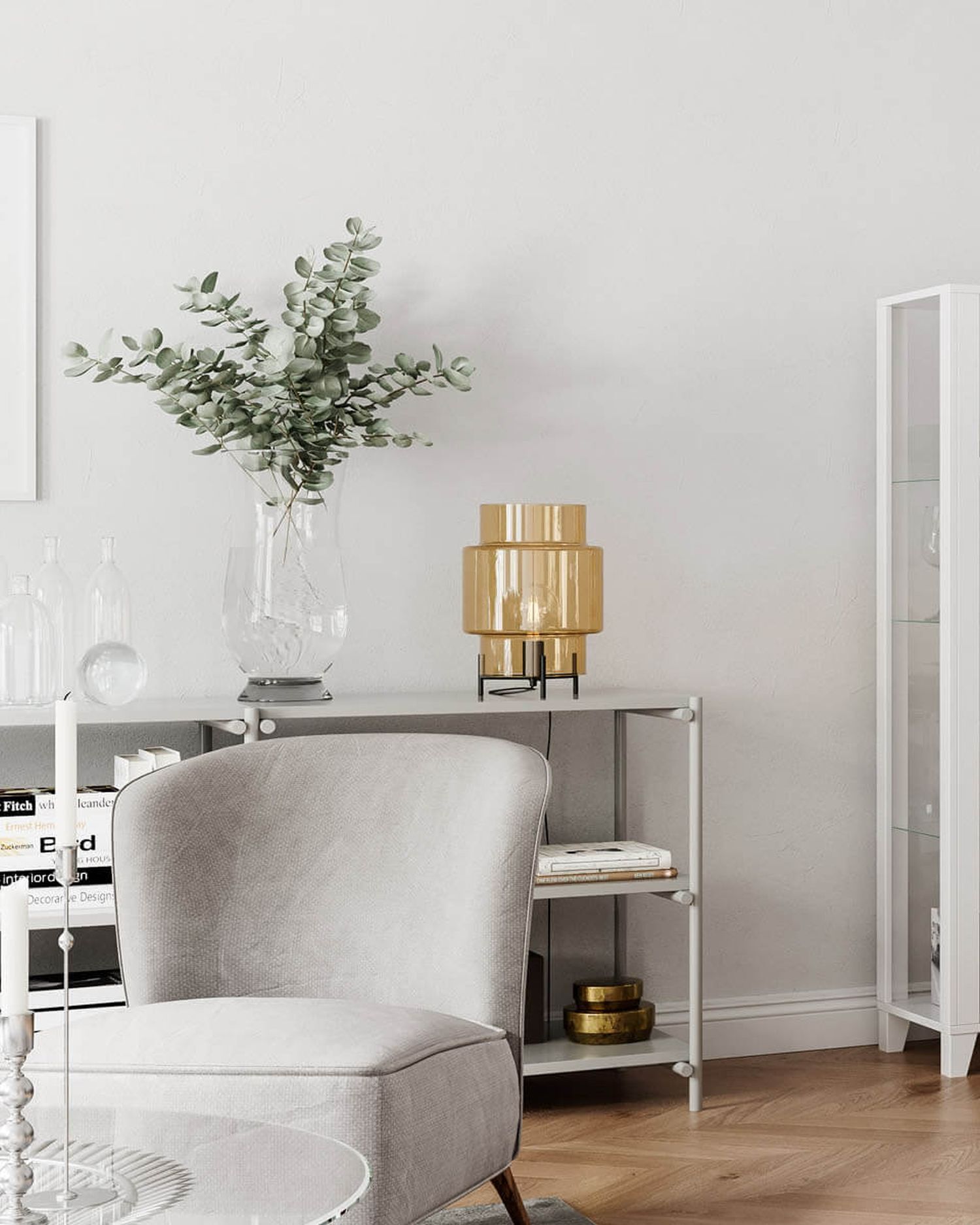 Lampe de table verre fumé métal 37 cm E27 trépied Lampe, Pflanze, Mobiliar