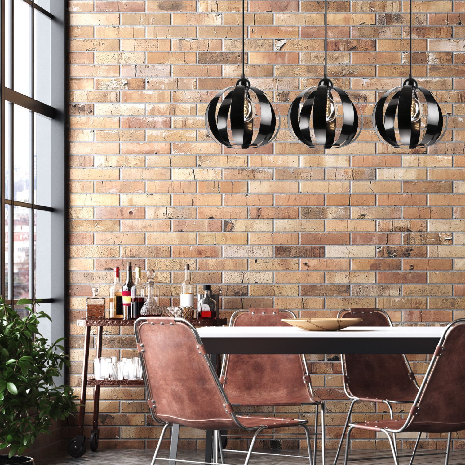 Suspension noir métal 3 flammes E27 orientable