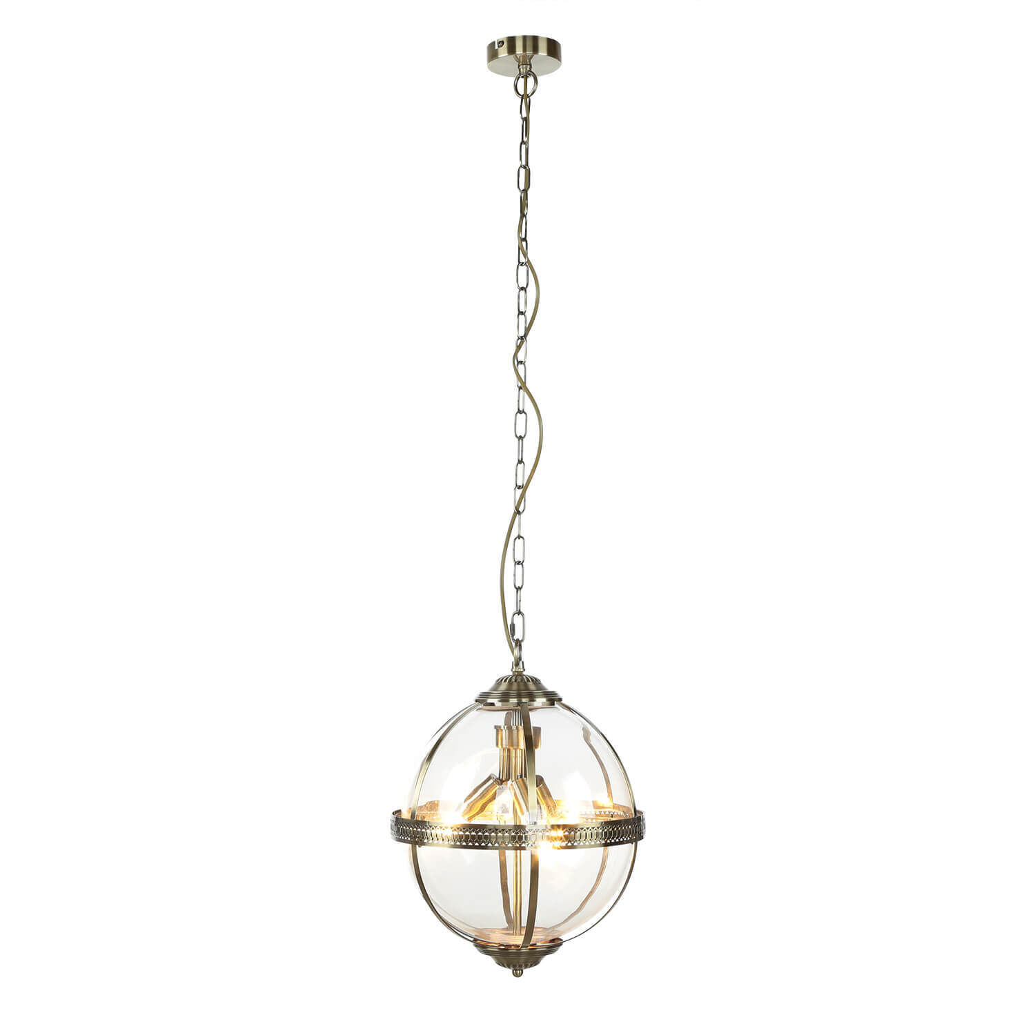 Suspension boule Ø 32 cm 3x E14 en laiton antique Art Nouveau