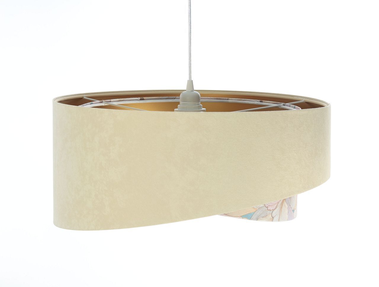 Suspension ronde D : 50 cm E27 Tissu en beige crème or