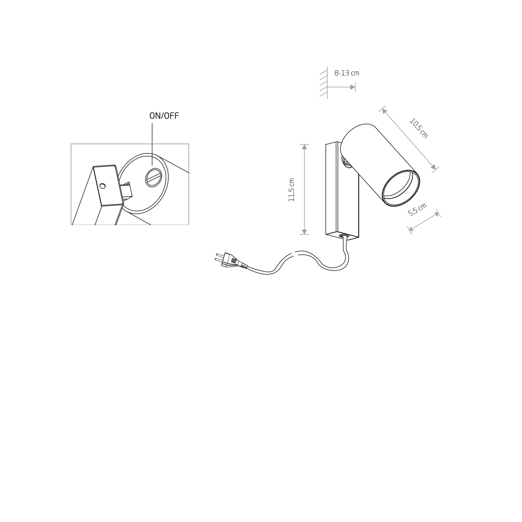 Petite lampe spot avec interrupteur Câble noir GU10