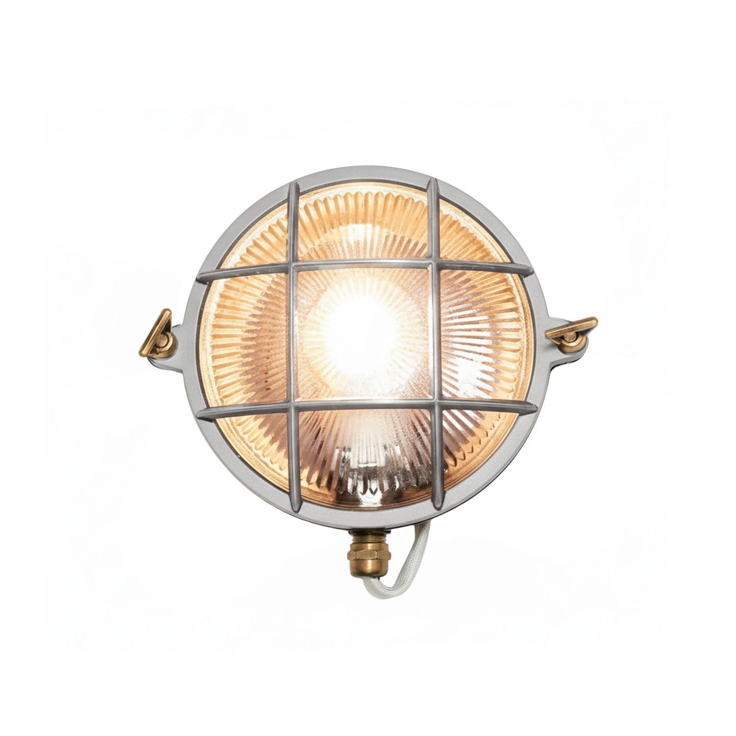 Außenwandleuchte Messing massiv Glas E27 IP64 Grau rund Leuchte, Deckenleuchte, Kronleuchter, Lampe