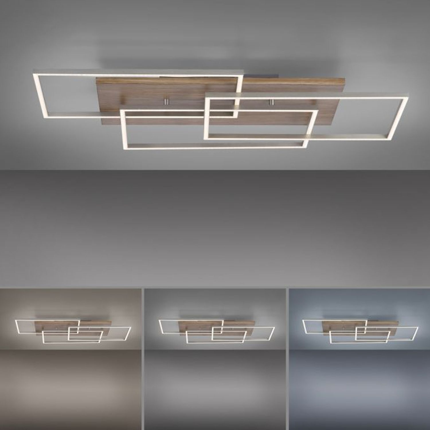 Gemütliche LED Deckenlampe Holz L:82 cm 4320 lm dimmbar Ablage