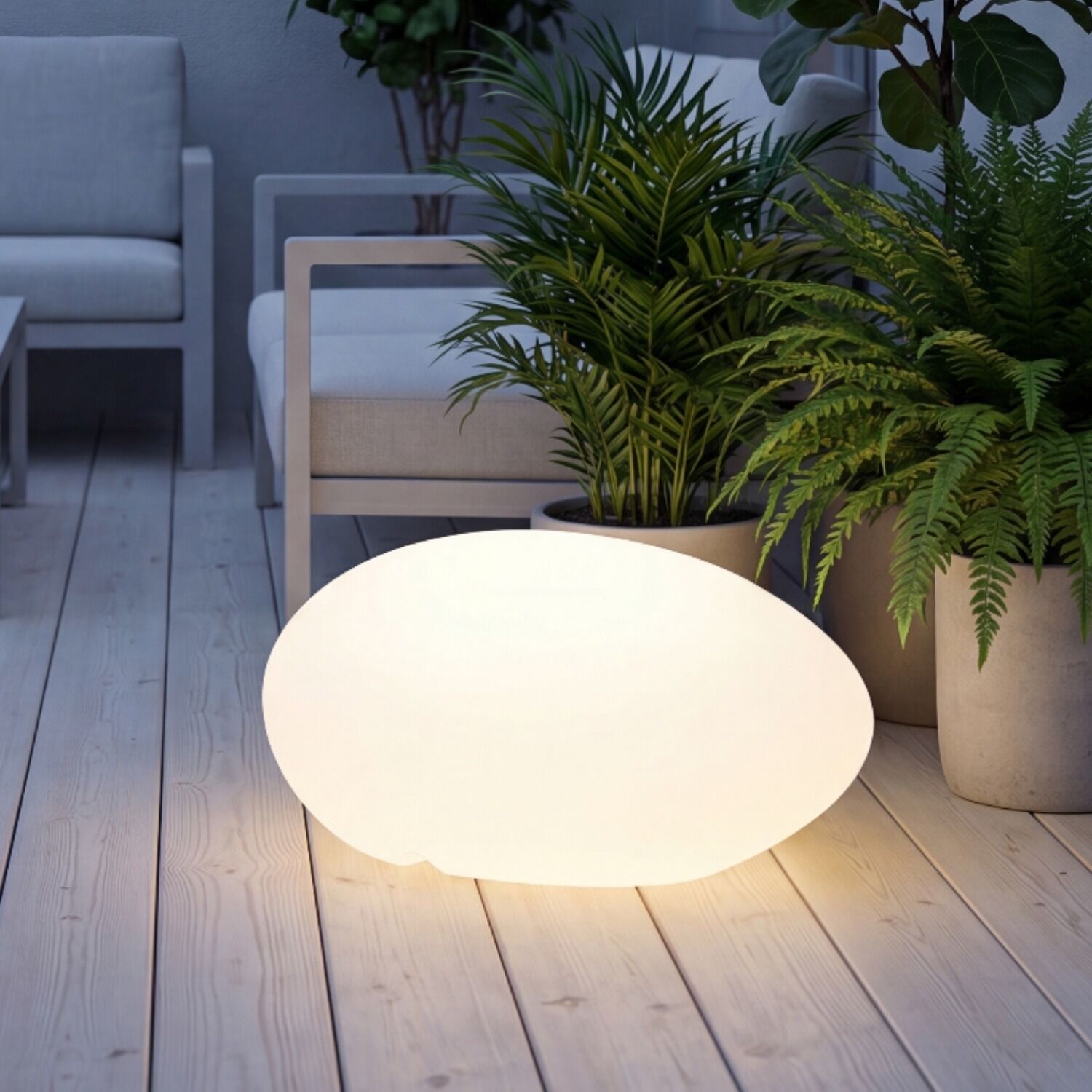 le126727-stehlampe-terrasse-garten-aussen-kunststoff-modern-weiss-01 Licht, LED-Lampe, Tischlampe, Oval-Lampe, Freelight-Indirekt