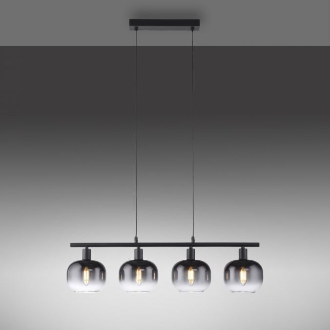 Suspension verre métal gris fumé noir E14 L:68 cm