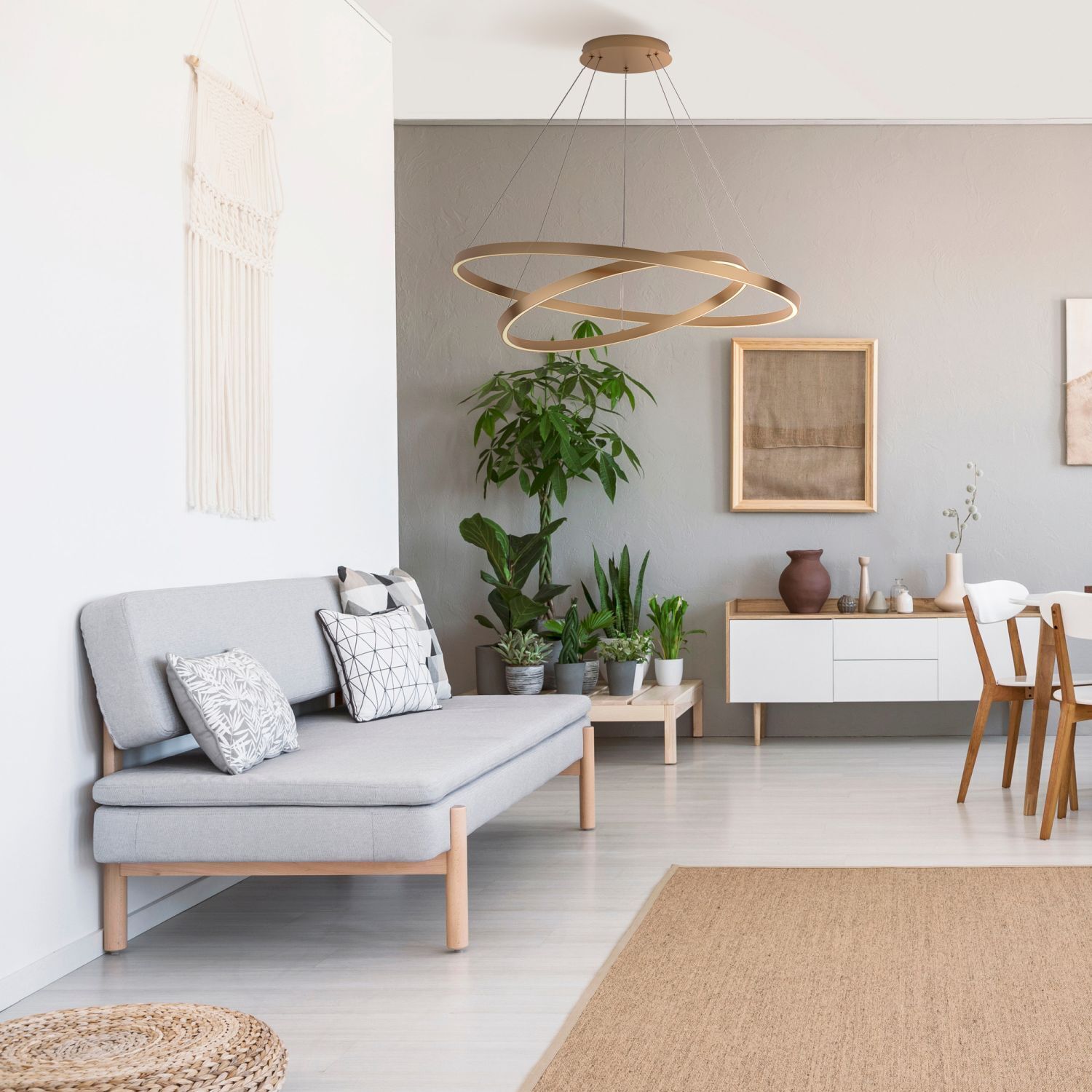 Lustre aluminium LED Ø 80 cm H : max. 120 cm rond Dekoration für Zuhause, Pflanze, Wohnzimmer, Teppich, Couch