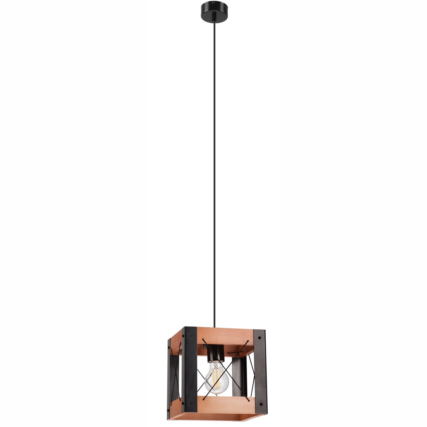 Suspension Rustique réglable E27 Métal Bois Noir