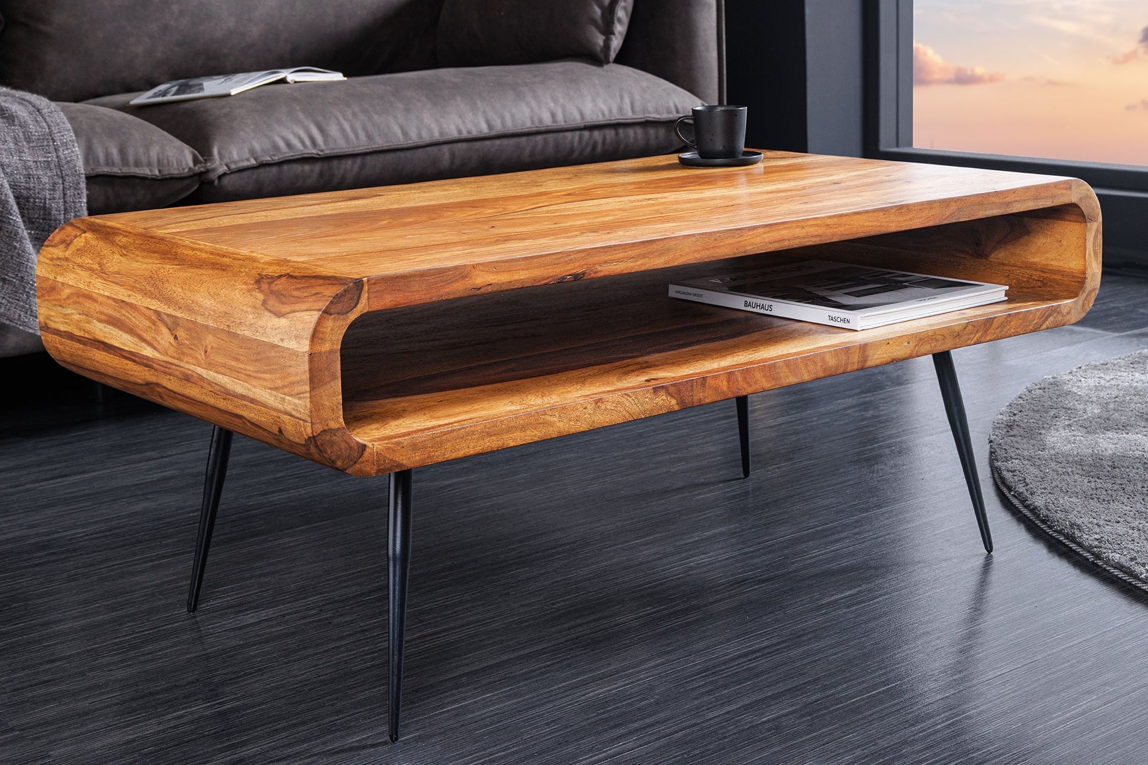 Table basse en bois de sheesham et métal 90 x 50 cm Hartholz, Tabelle, Holz, Gebeiztes Holz, Kaffeetisch