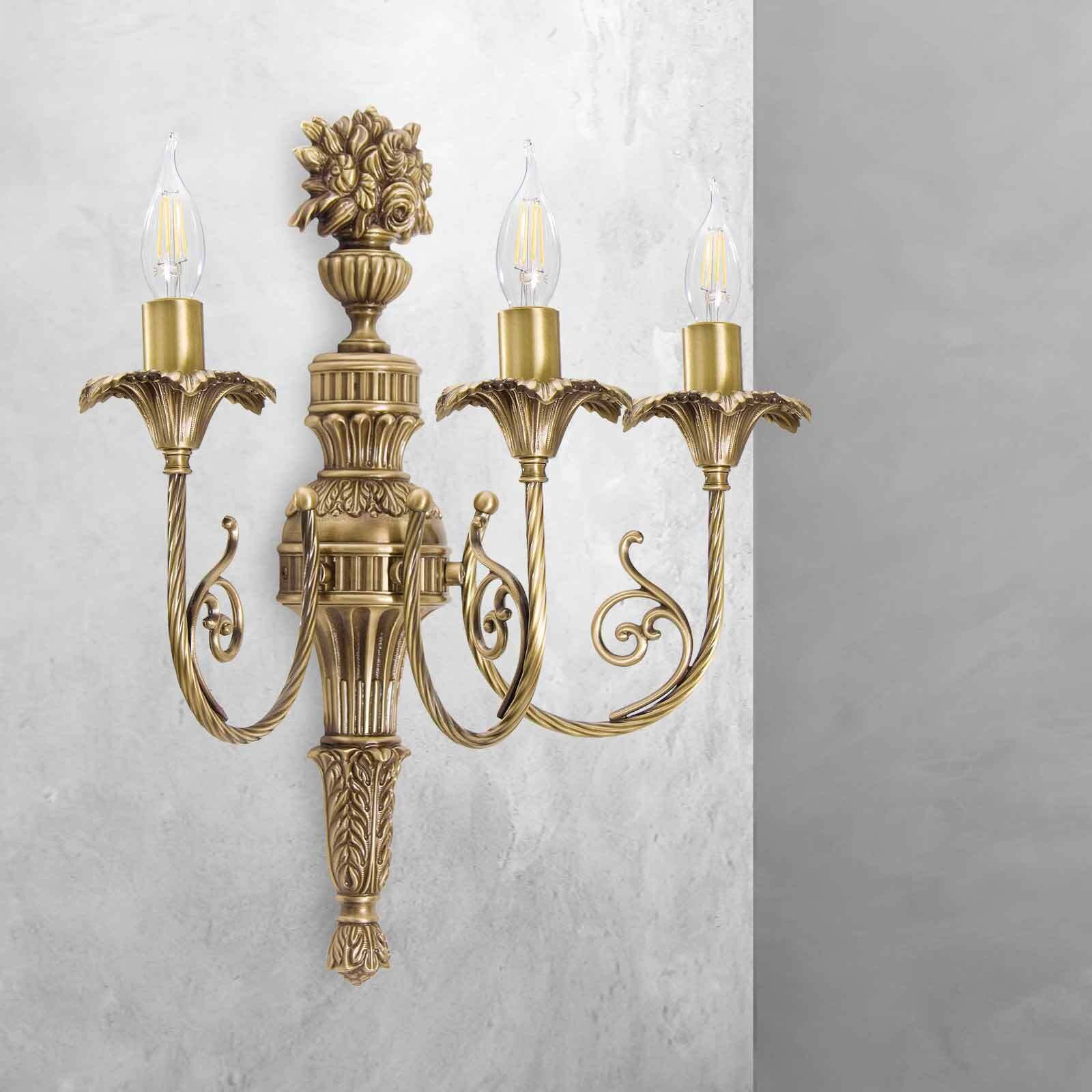 Applique murale laiton 3 flammes E14 en bronze clair Floral