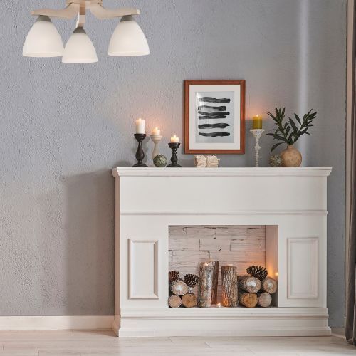 Plafonnier en hêtre blanc bois salon Kamin, Drinnen, Kerze, Pflanze