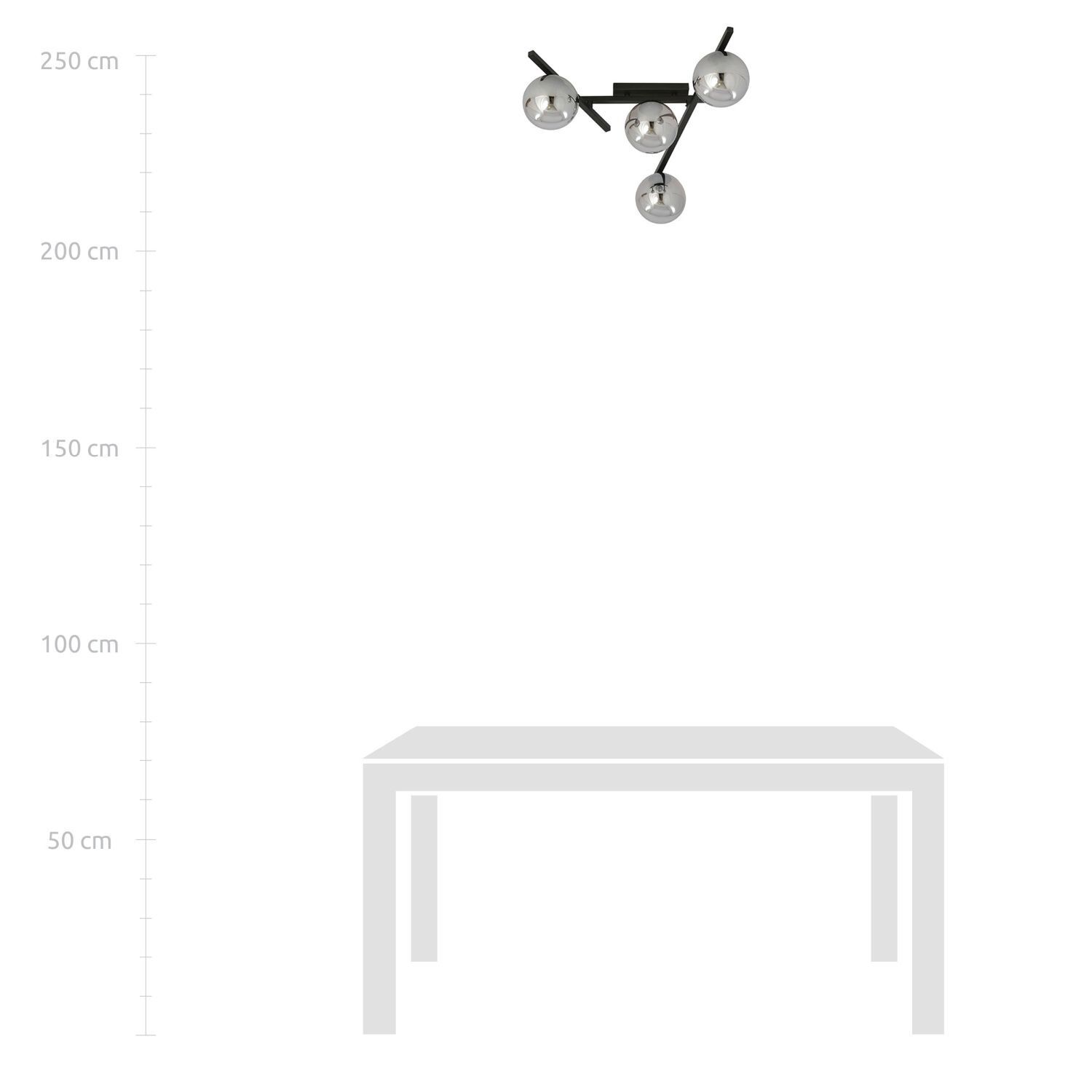 Lampe de plafond verre fumé métal 63 cm de long E14 4 flammes