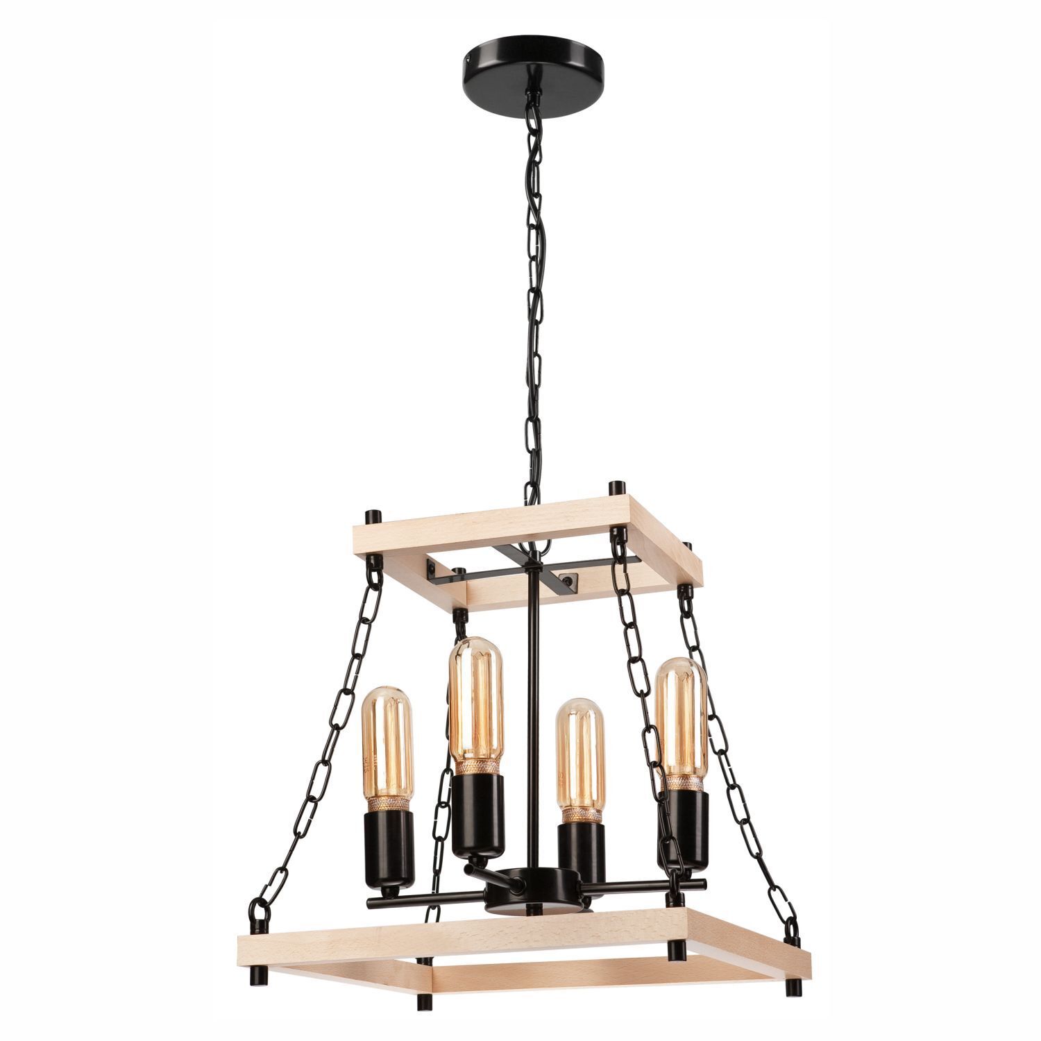 Suspension bois métal L : 37 cm Rustique 4 flammes E27