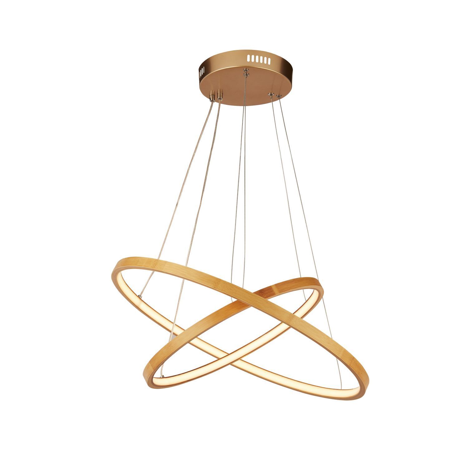 Suspension LED bambou en or naturel Ø 50 cm anneau