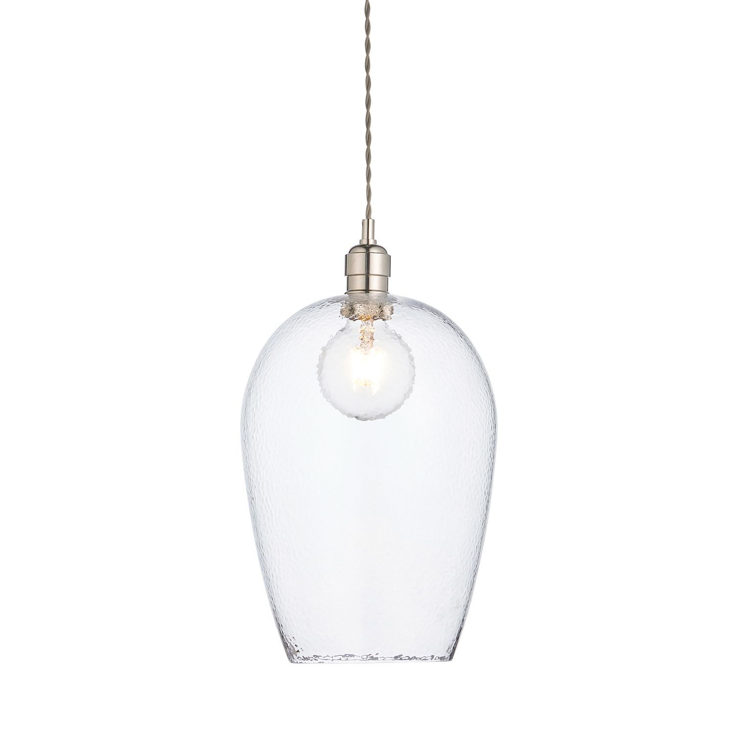 Lampe à suspendre E27 verre métal Ø 25 cm étroit nickel brillant