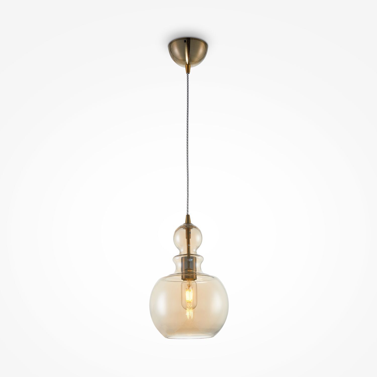 Lampe à suspendre métal verre fumé E27 D : 21,5 cm rond Vintage
