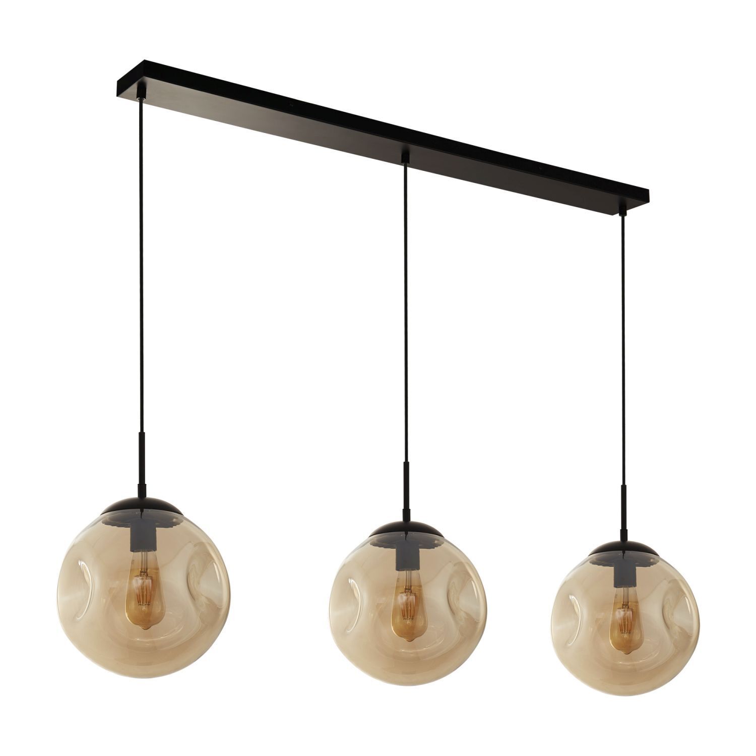 Lampe à suspendre 3 flammes E27 Noir Champagne Abat-jour sphérique