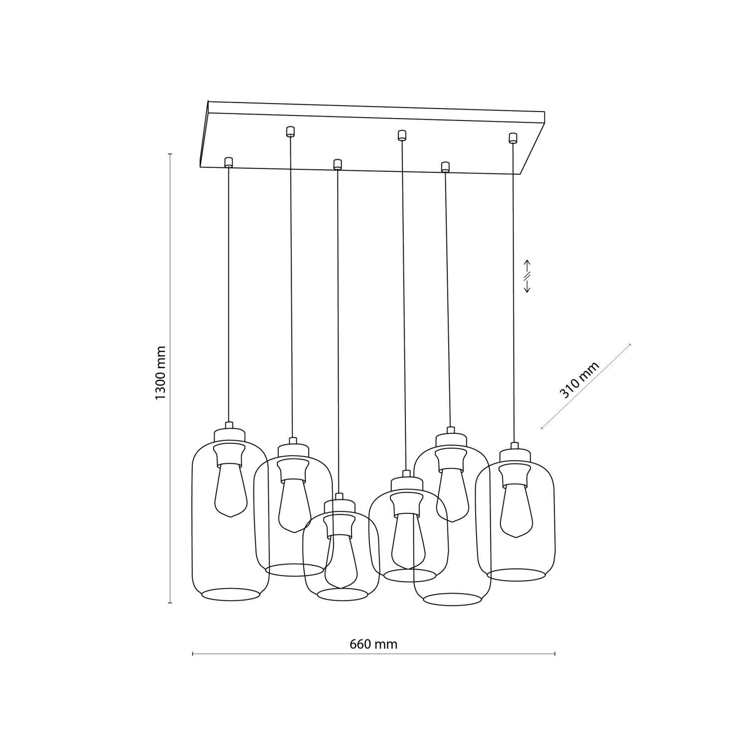 Lampe à suspendre verre métal 6 flammes E27 salle à manger