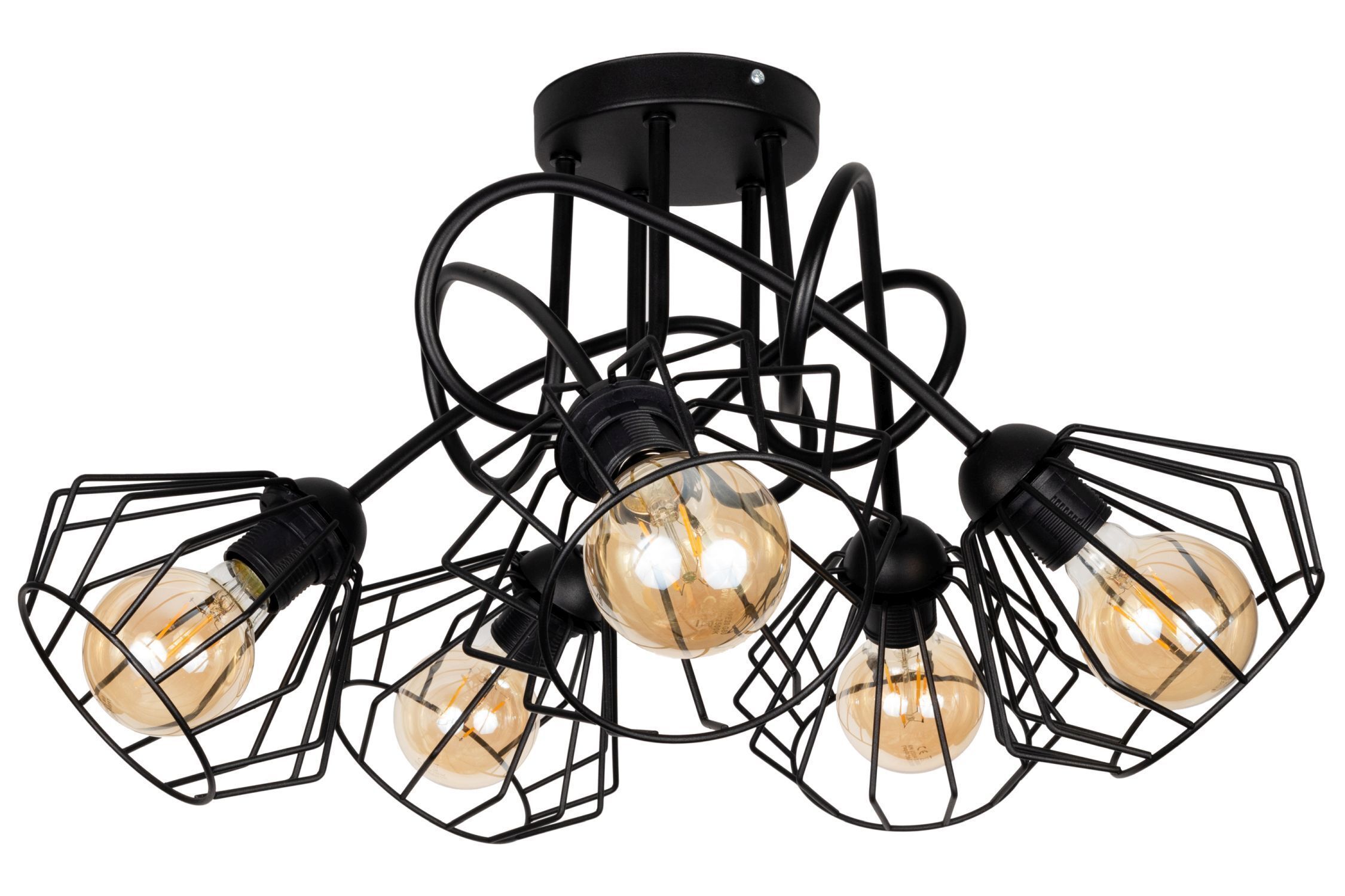 Lampe de plafonnier noire métal fil E27 L:60 cm 5-flamme