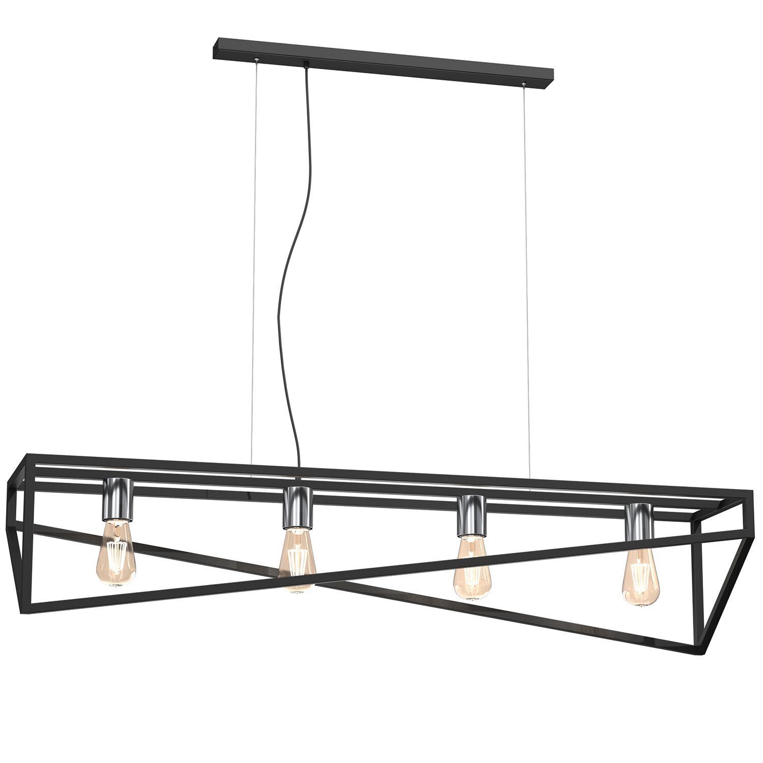Longue lampe suspendue noire chrome E27 100 cm Industrial