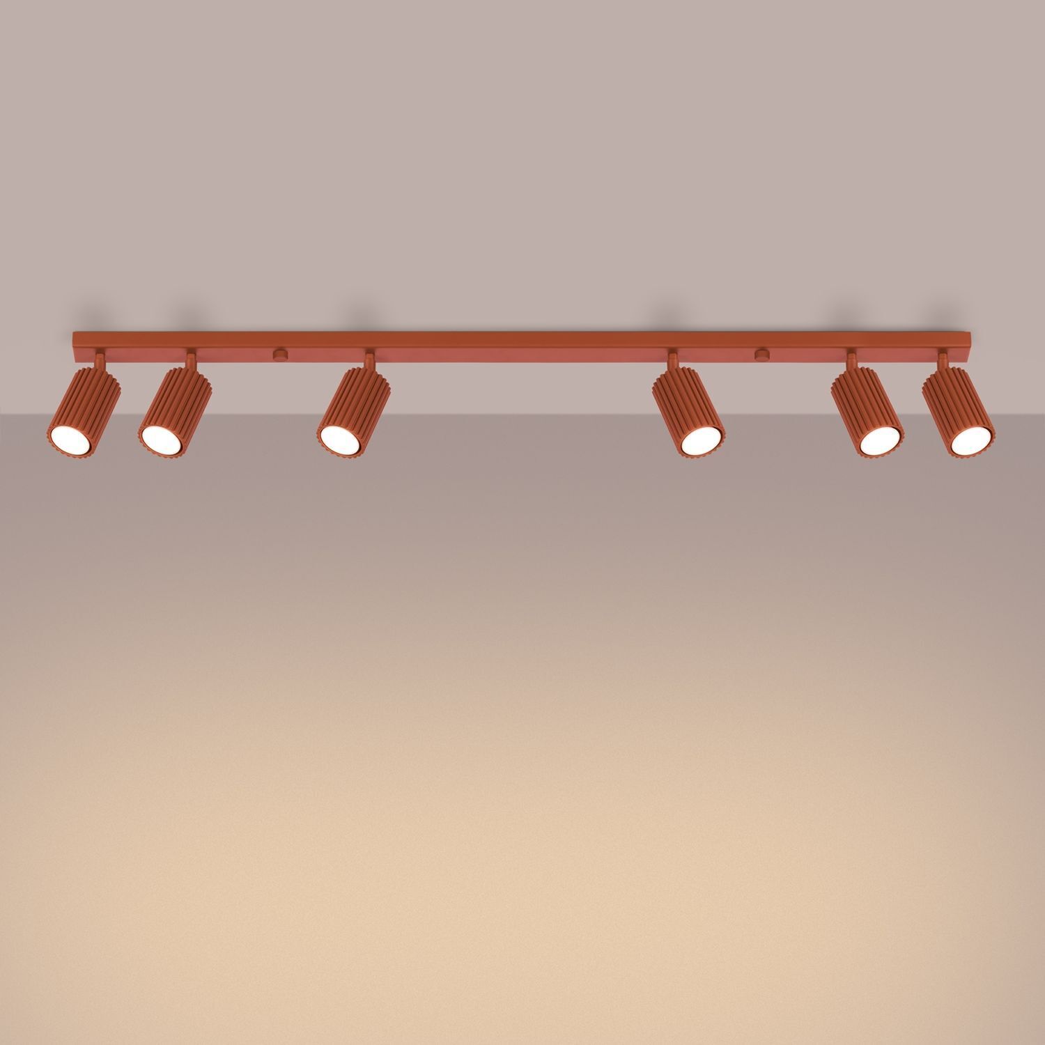 Projecteur de plafond 6 flammes rouge GU10 117 cm de long grand aluminium