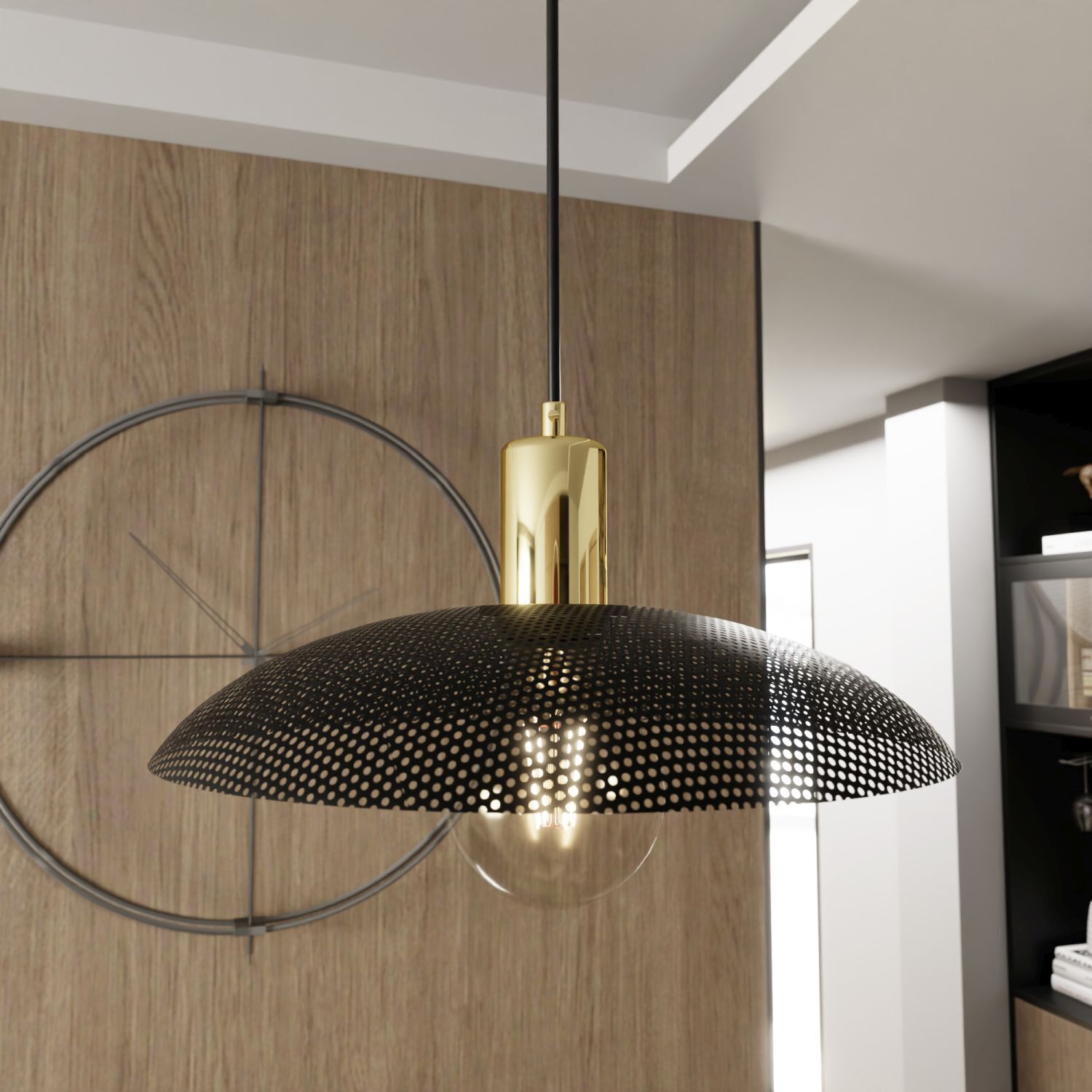 Lampe à suspendre métal Ø 30 cm H : max. 100 cm Noir or E27