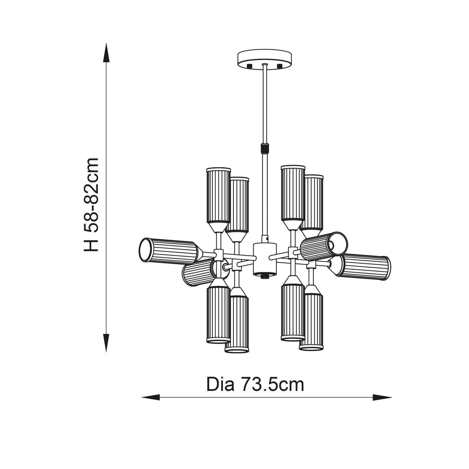 Lampe de plafonnier grande métal verre L : 73,5 cm en laiton pour 12x G9