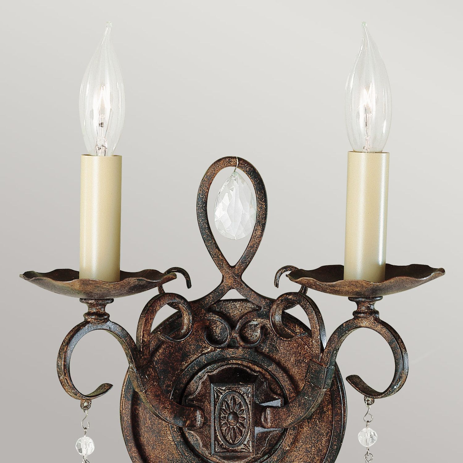 Applique en métal cristal 2x E14 H : 29,8 cm en bronze antique