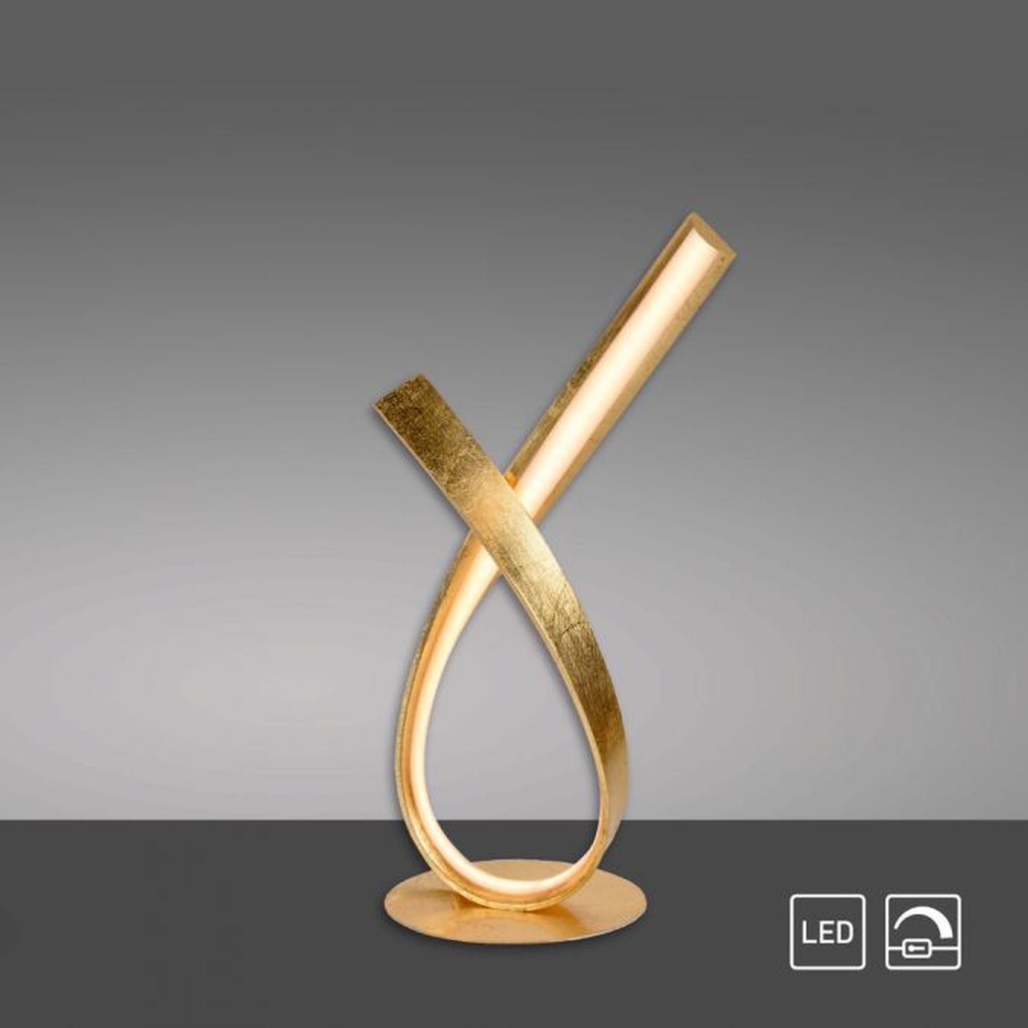 Elégante lampe de table LED en feuille d'or 38,5 cm à intensité variable