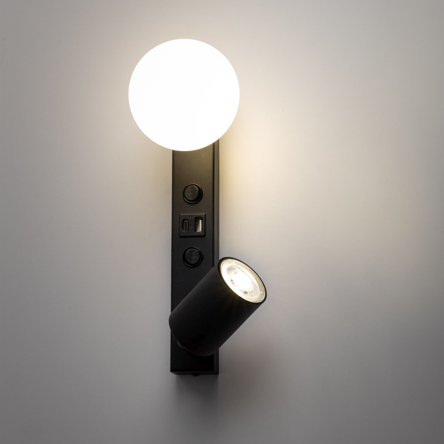 Wandlampe USB-Ladefunktion Schalter GU10 + G9 Glas Metall Beleuchtung, Lampe