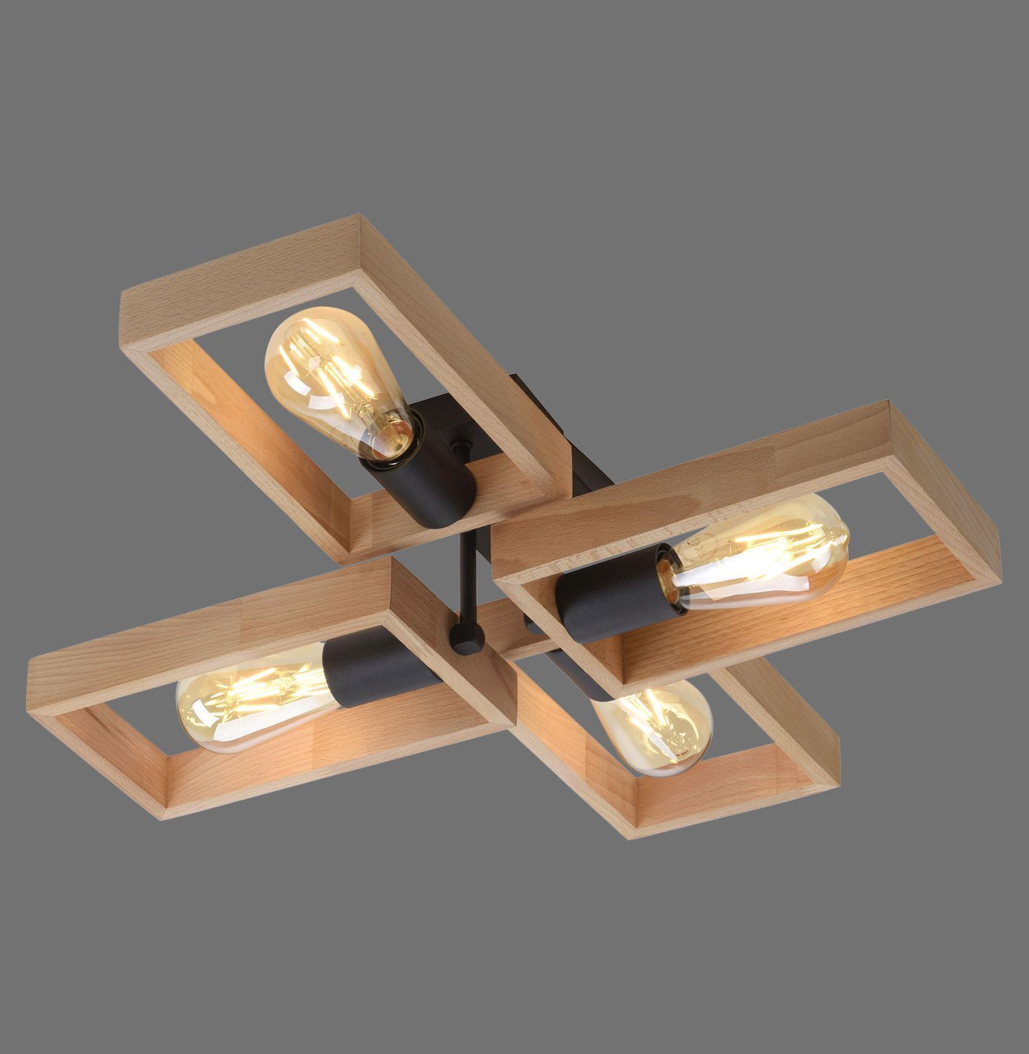 Lampe de plafonnier naturelle Rétro Bois Métal L:62 cm E27 Leuchte, Deckenleuchte