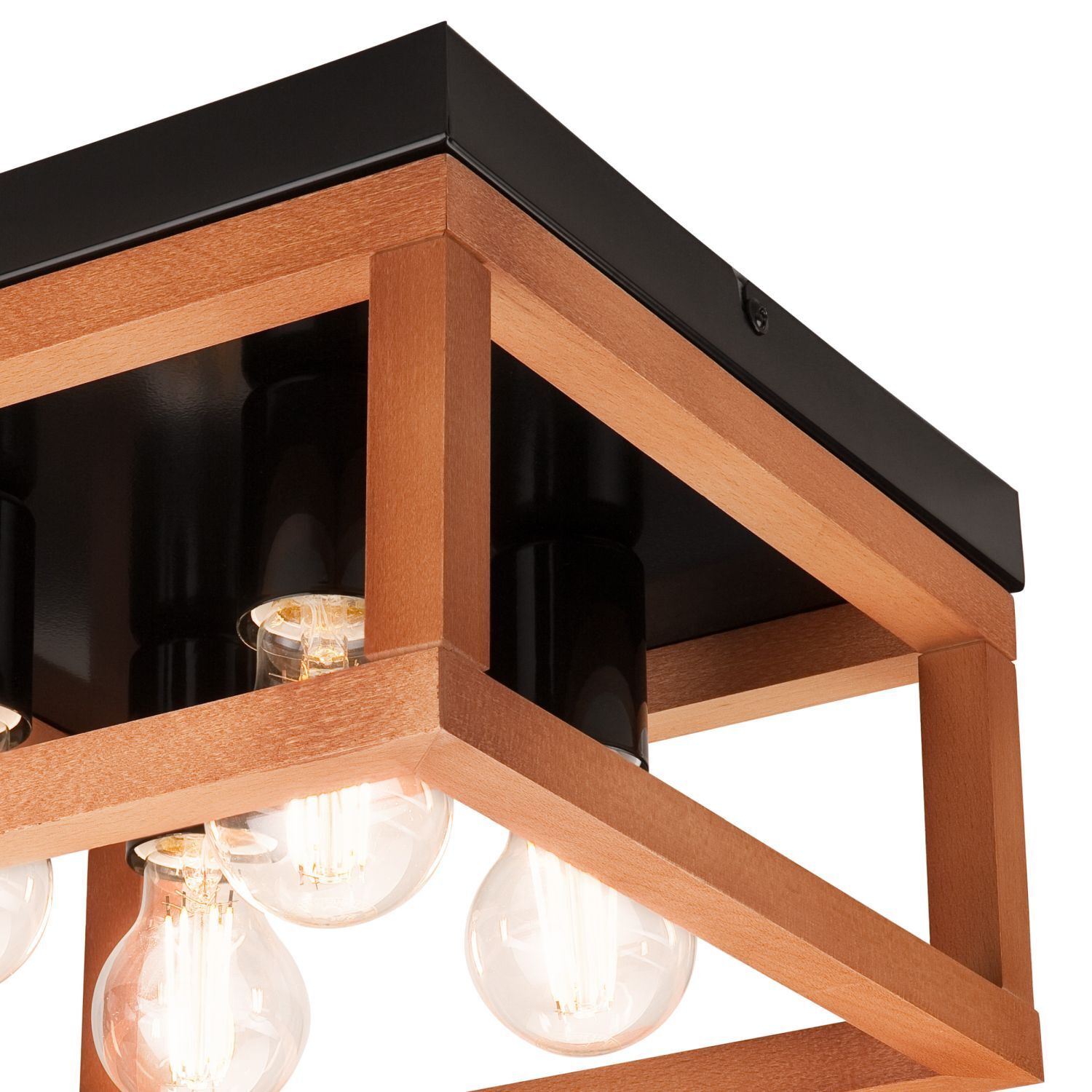 Plafonnier rectangulaire Rustique Noir L : 30 cm Bois Métal