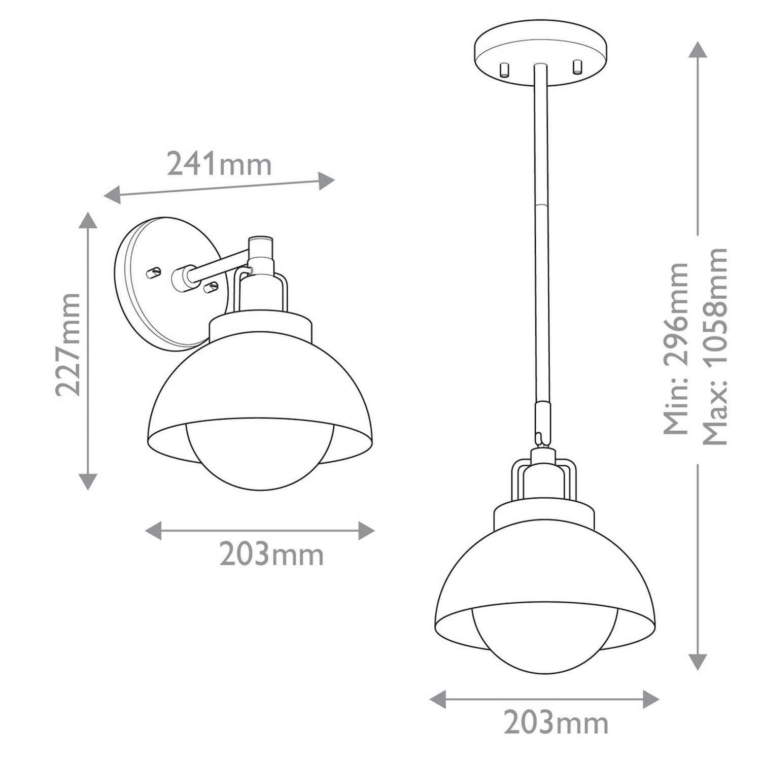 14c078c6f9804baf8e3df56dc1aa795f Wandlampe, Hängeleuchte, Glaskugel, Metallfinish, Durchmesser 203mm