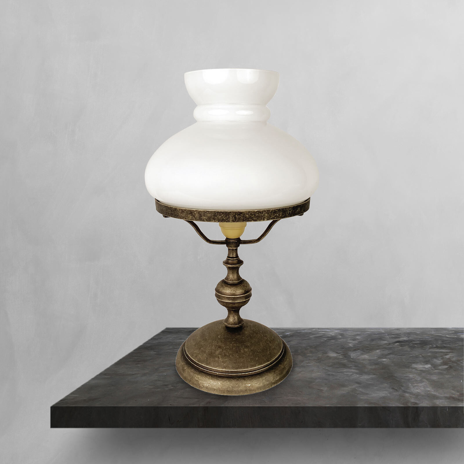 Lampe de table Art Nouveau 39 cm verre laiton en bronze blanc antique Lampe, Tischlampe