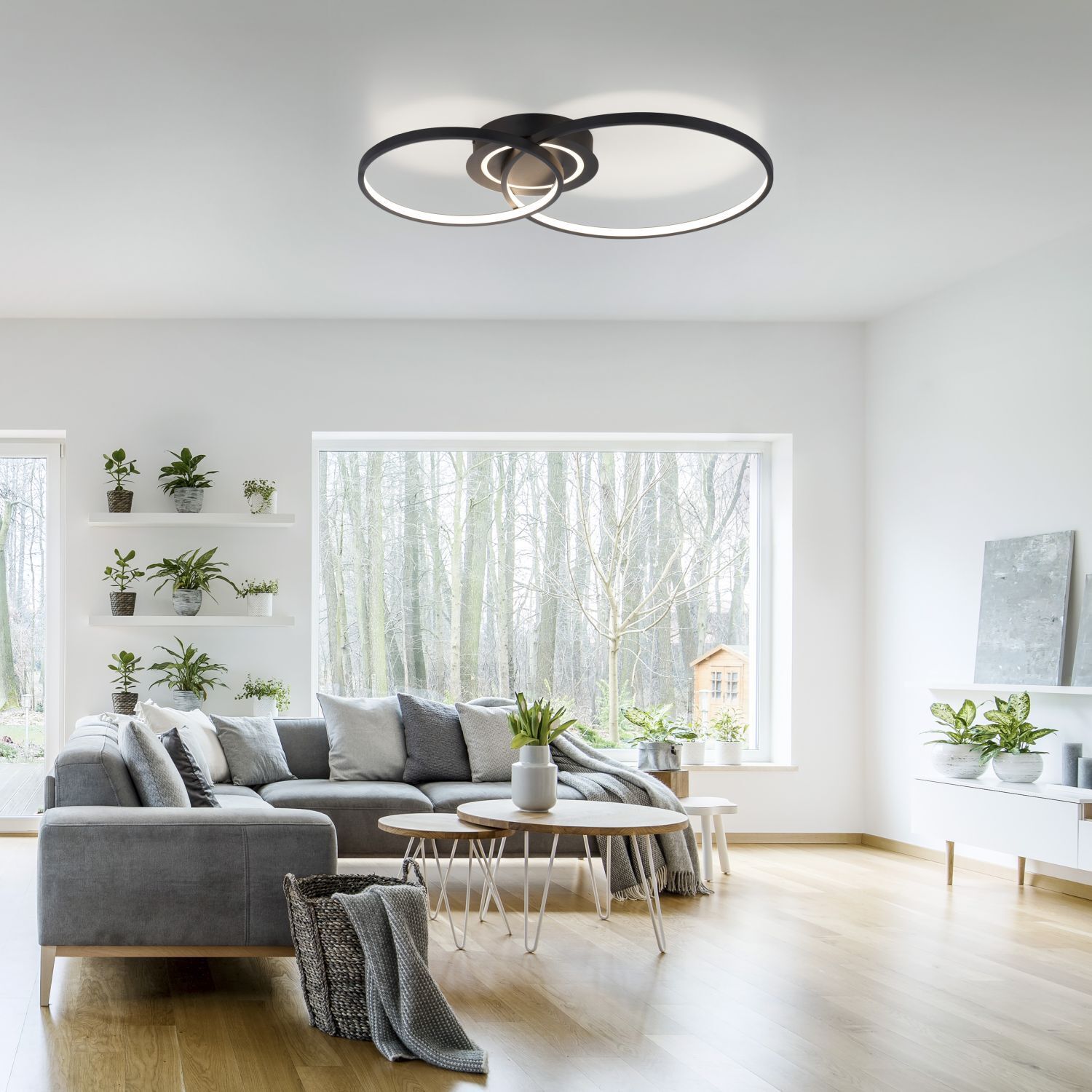 Plafonnier LED stylé Métal noir 3000 K anneaux