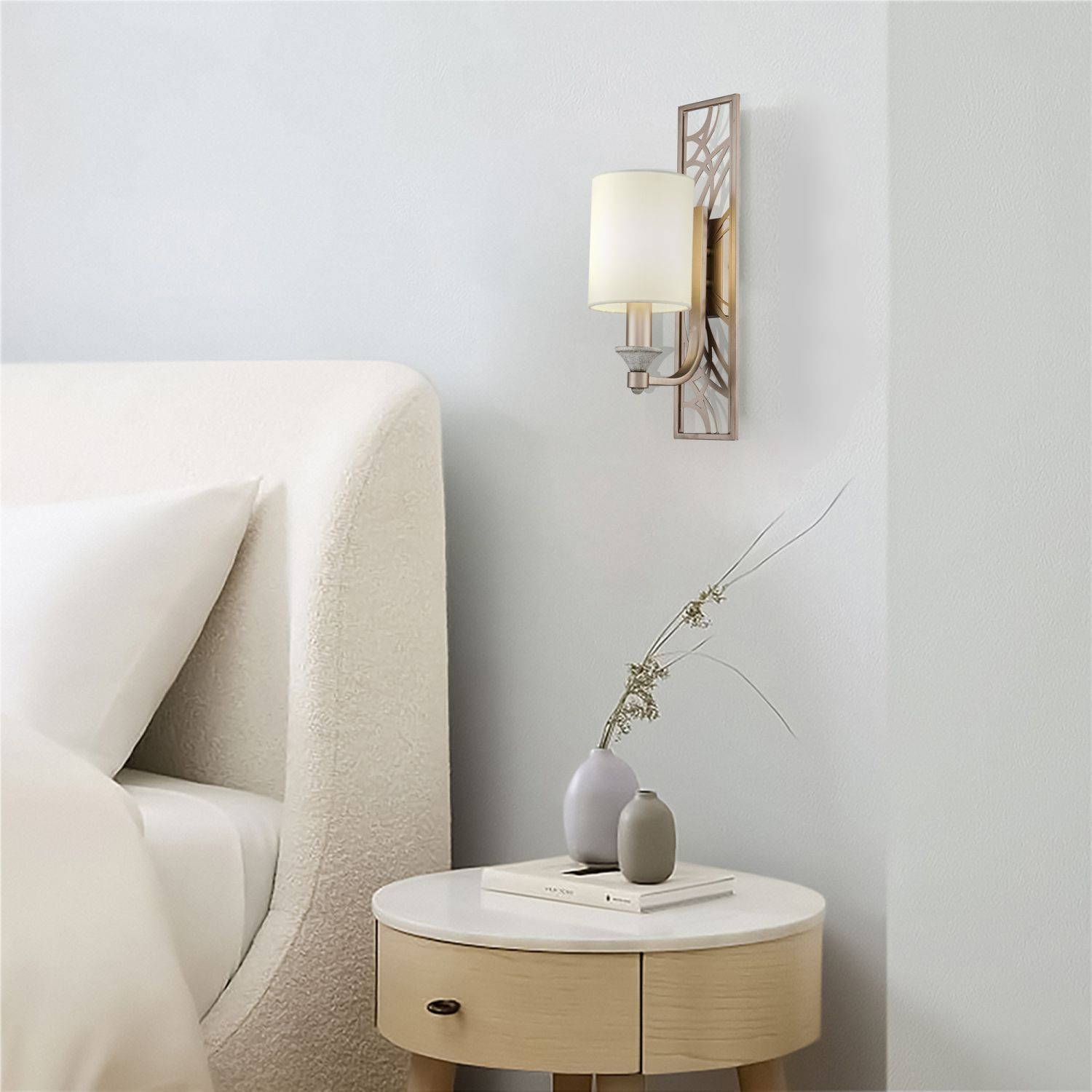 Applique Métal Tissu H : 42 cm en or crème blanc E14 Lampe