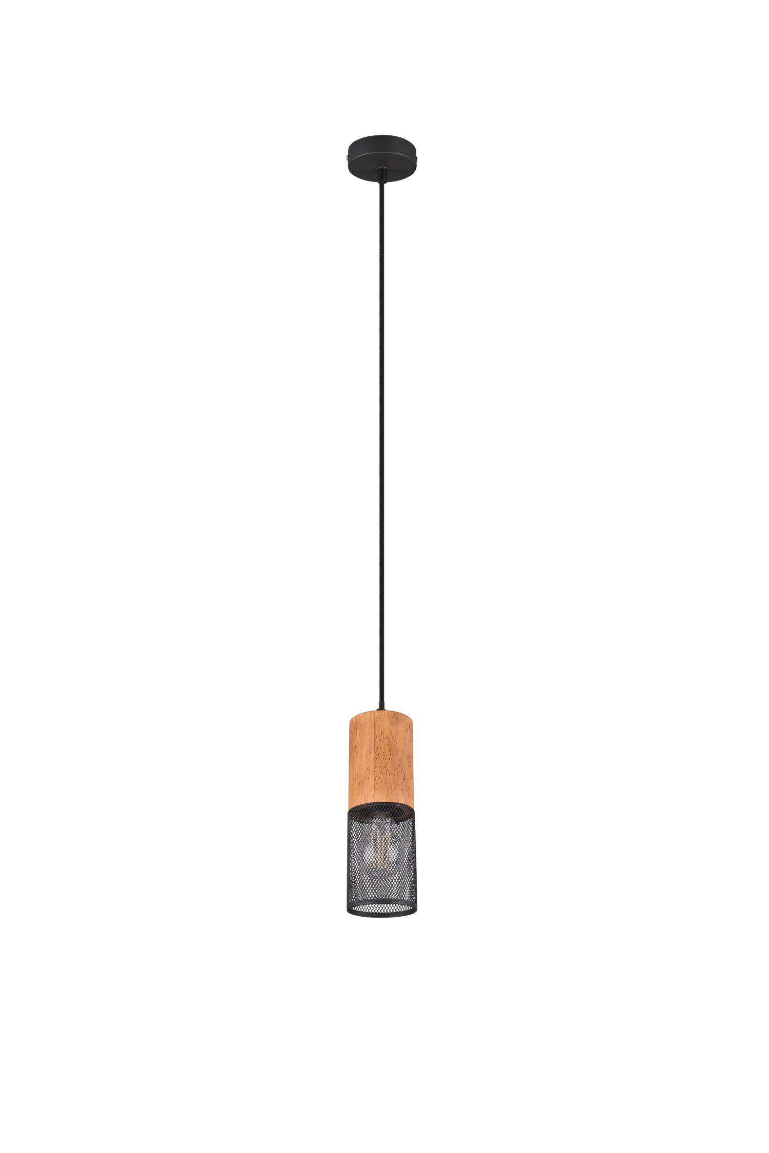 Suspension ronde bois métal Ø10 cm E27 confortable