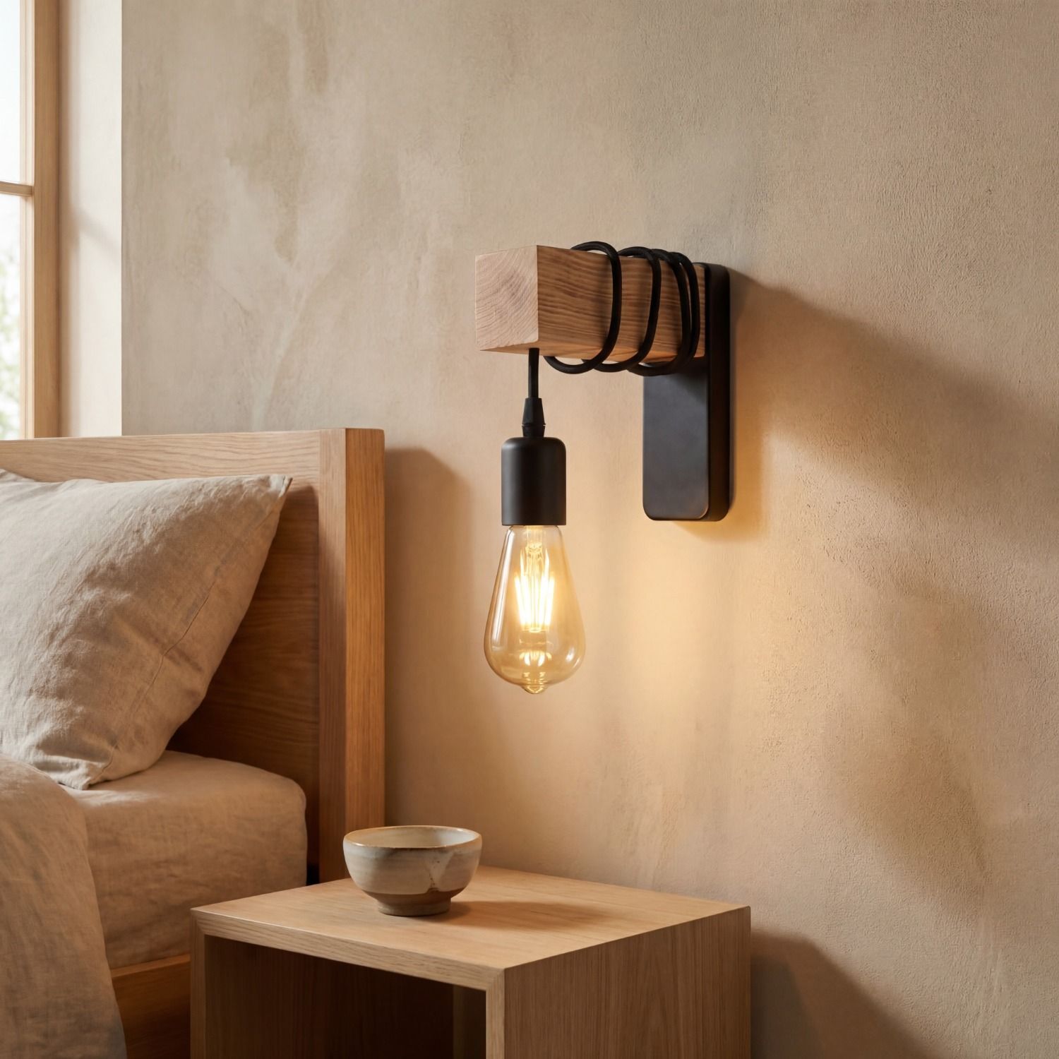 wandlampe, hängelampe, e27, glühbirne, holz