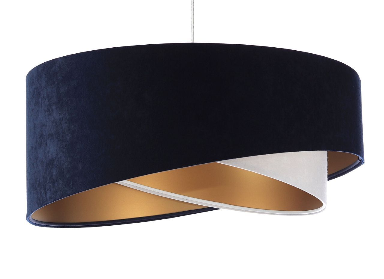 Suspension Tissu Bleu Blanc Or E27 ronde D : 50 cm Lampe