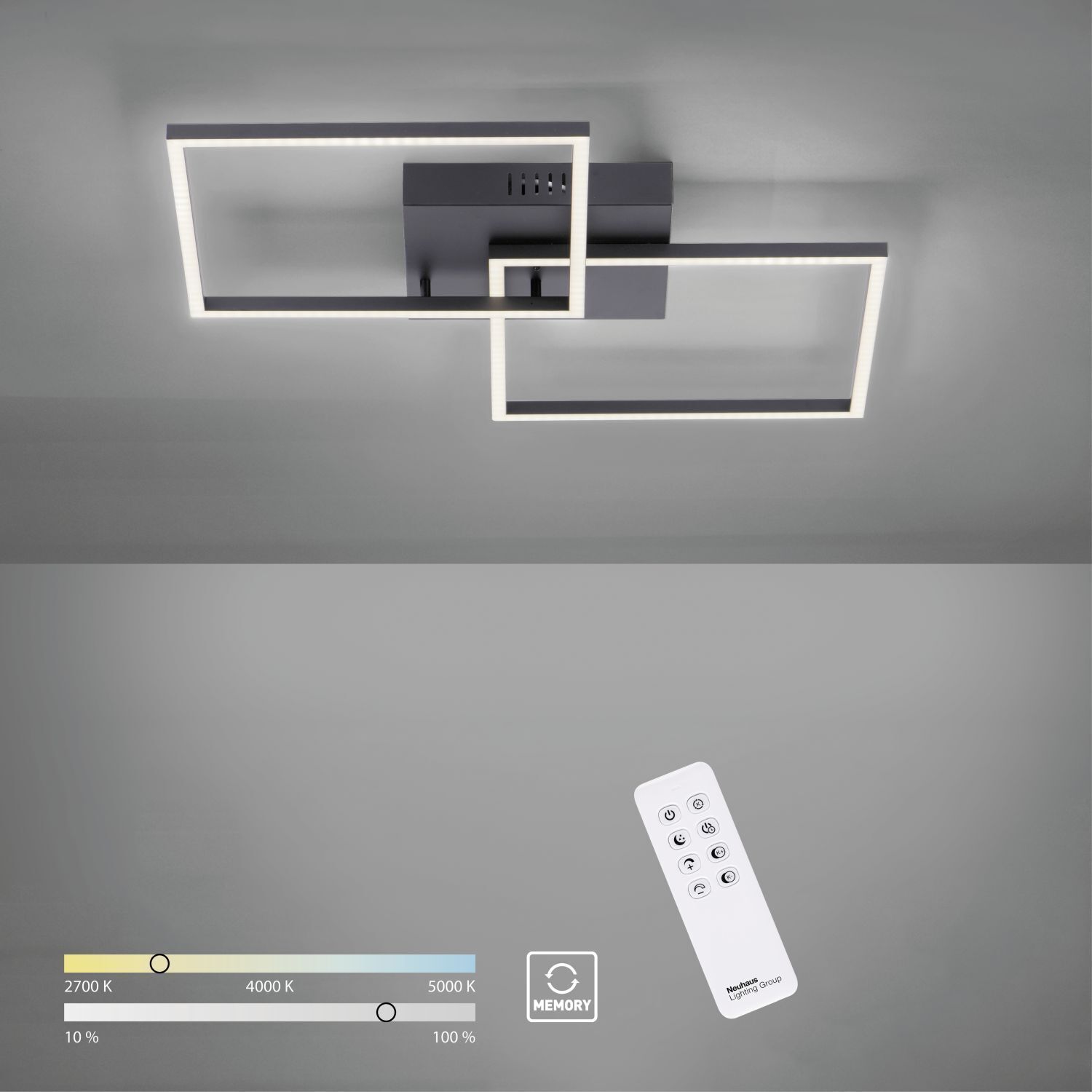 Plafonnier LED noir L:53 cm 2700-5000 K dimmable Ablage