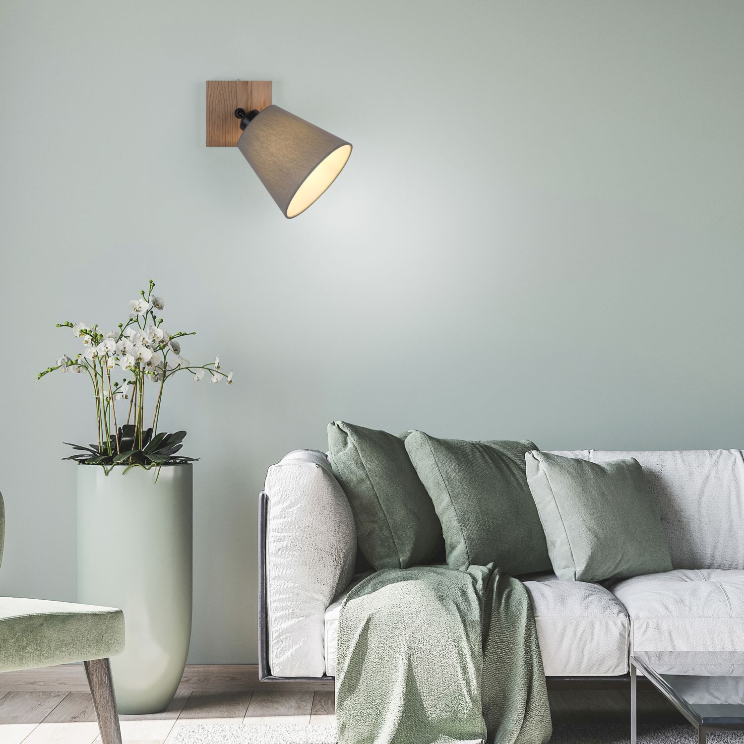 Spot de plafond Abat-jour en tissu Bois E27 réglable Taupe Naturel Lampe