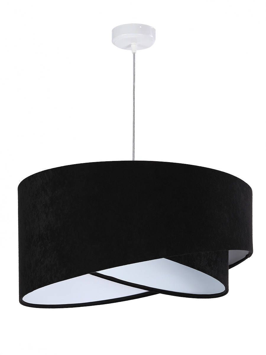 Suspension Abat-jour Noir Blanc Tissu rond Ø50cm