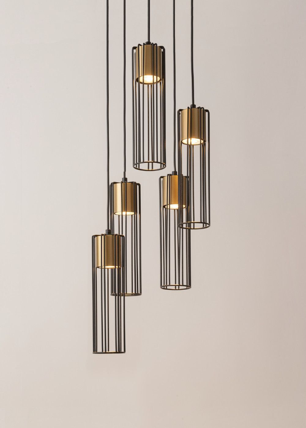 Lampe à suspendre noire or métal grille GU10 décorative
